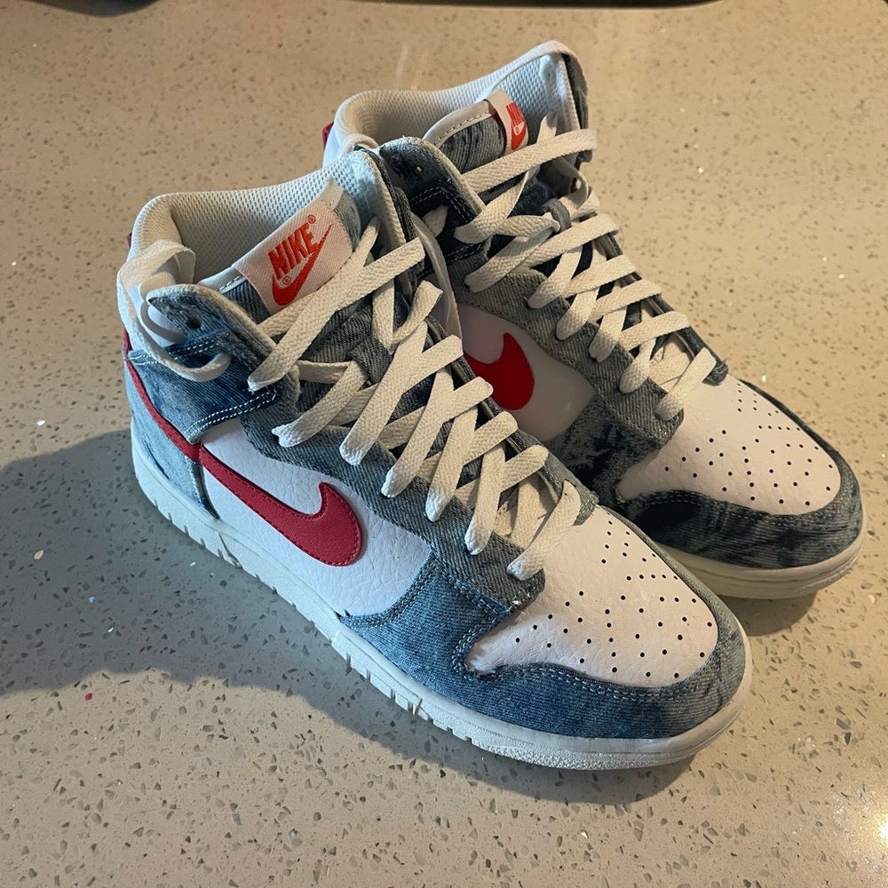 Nike Custom Dyed Denim Red Dunk High shoes sneakers 8.5